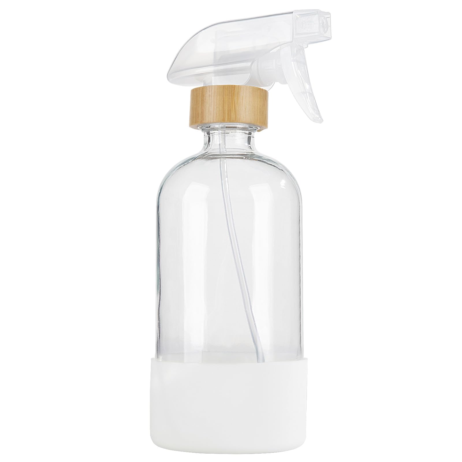 HOMBYS Empty Bamboo Glass Spray Bottles with Silicone Sleeve Protection - Refillable 17 oz Clear Glass Containers for Cleaning Solutions, Essential