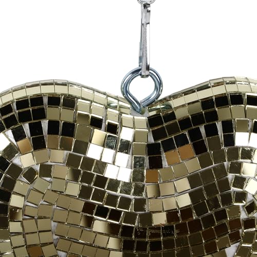 Bola espejada brillante en forma de corazón para decoración de fiestas, hecha de espuma y láminas de vidrio espejado, con cadena y gancho (oro) miniatura 6