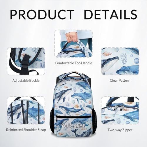 Mercuryelf Personalized School Backpack for Boys - 17 Inch Whale Kid Backpack for School, Travel - Cute Sea Bookbag for Teens Kids4