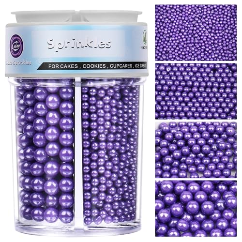 Image of Halloween Sprinkles for Cake Decorating, 7.8oz Purple Pearl Sprinkles 4 Sizes Mix for Cake Cupcake Cookie Baking Donuts Ice Cream Toppings