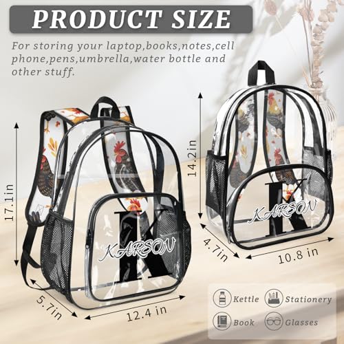 Personalized Small Clear Backpack Stadium Approved Heavy Duty PVC Plastic Custom Chicken Transparent Backpacks See Through Bag with Name, Cock Hens Rooster4