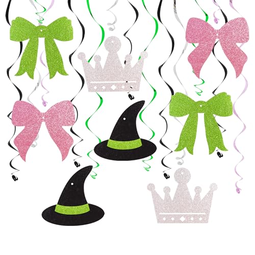 Witch Movie Birthday Hanging Swirls Party Banners Decorations, 16PCS Witch Theme Party Suppliers (Pink Bow, Green Bow, White Crown, Hat)