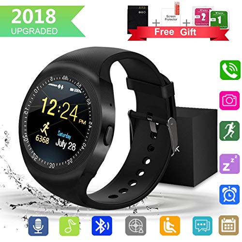 Smartwatch,Impermeable Reloj Inteligente Redondo con Sim Tarjeta Camara Whatsapp,BluetoothTactil Telefono Smart Watch Smartwatches para Android iOS Smartphone Hombre Mujer Niño Niña