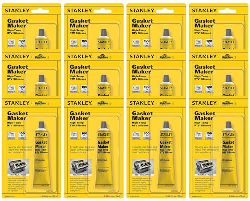 Stanley High-Temp RTV Silicone Gasket Maker - 12x2.36 fl.oz. Red, Waterproof, Flexible and Heat Resistant Red Silicone Sealant for Automotive Valve Covers and Engine Parts | 12 Pack