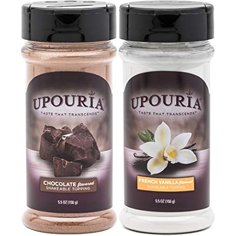 Upouria Coffee Topping Variety Pack - Chocolate and French Vanilla, 5.5 Ounce Shakeable Topping Jars - (Pack of 2) Cover