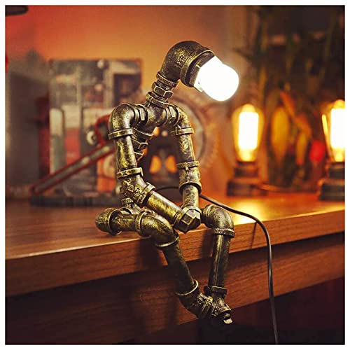 NENGGE Lámparas de robot industrial estilo retro, lámpara steampunk, lámpara de mesa fresca y bonita, tubo de agua, lámpara de mesa vintage E26 para oficina, dormitorio, sala de estar, bar, regalo