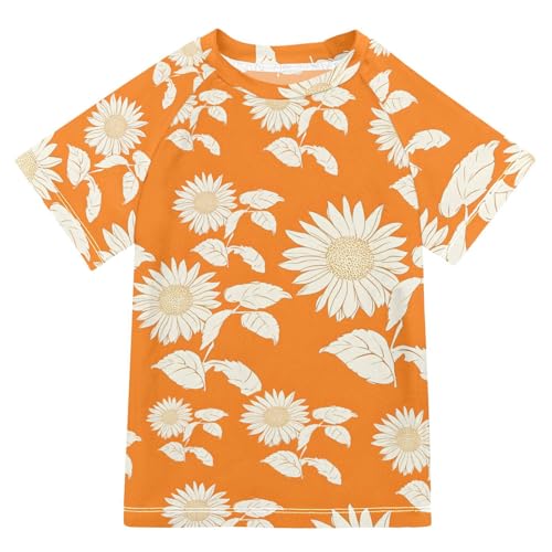 ALAZA Kids Rash Guard Girls Toddler Swim Shirts Short Sleeve Sunflowers Orange UPF 50+ 3T