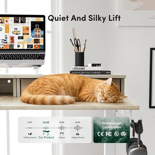 Image of CubiCubi 63x48 Inches L Shaped Standing Desk with 3 Drawers and Monitor Shelf, Height Adjustable Corner Computer Desk with Hooks, Sit Stand Up Ergonomic Home Office Workstation Table, Light Walnut