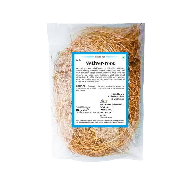 Image of Natural Dried Vetiver Roots (Khus ki Jad), 50g | Organic Lavancha Roots for Gut Cooling, Maintain Body Heat, Skin Hydration