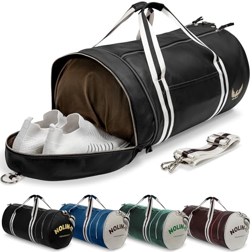 Sac de Sport Nolim-it® - Vintage - Simili Cuir - Sac bandoulière Homme - Pliable - Compartiment Chaussures - Sac Voyage Cabine - Résistant à l’Eau -...