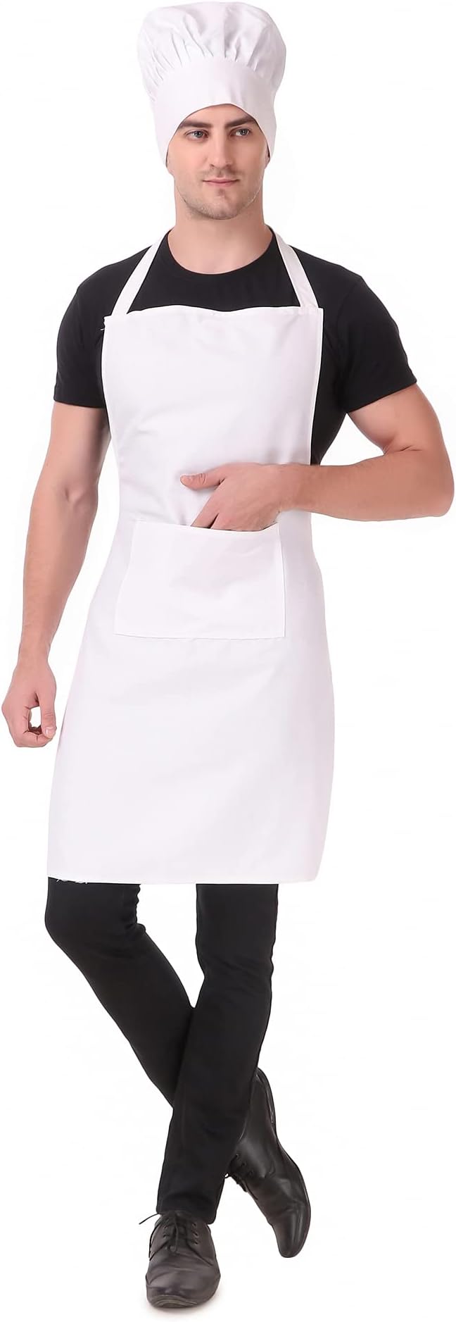 KODENIPR CLUB ® Men's and Women's Hotel Kitchen Cloth Chef Apron with Cap (White).