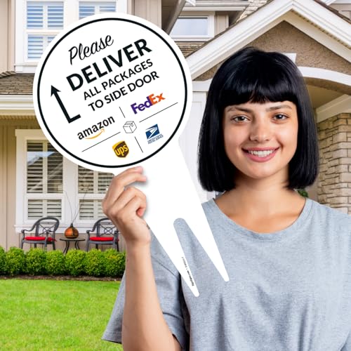 Image of Package Delivery Sign, Delivery Instructions All Package To Side Door Sign, 9x17 Inches Round Shape, Aluminum Composite Made in USA by Sigo Signs
