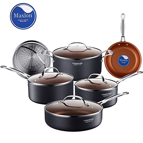 Cooksmark 10-Piece Copper Ceramic Induction Compatible Nonstick Pots and Pans Set, Nonstick Induction