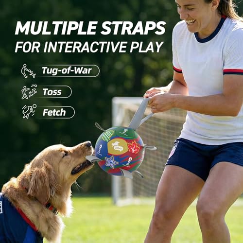 Image of QDAN Dog Soccer Ball with Straps, 7 Inch World Cup Soccer Ball for Dogs, Water Toy, Dog Ball Toys for Medium Large