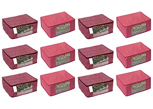 Image of Saree Bag Cotton|Wardrobe Organizer Clothe|Cotton Saree Cover Closet Orgnizer /Saree Bags for Wardrobe Orgnizer Clothe Covers |Suit Cover|Zip Bag (Pack of 12, Maroon + Pink)