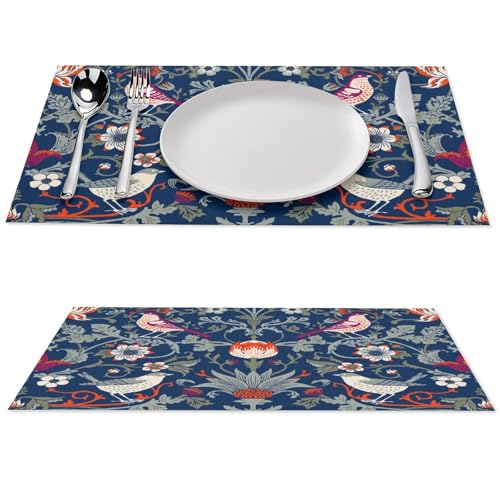 ランチョンマット 2枚セット ウィリアム モリス いちごの盗人 花柄 テーブルマット ランチマット プレースマット 食卓マット PVC製 キッチンマット 耐熱 滑り止め 汚れ防止 食卓飾り おしゃれ 人気 家庭用 レストラン用