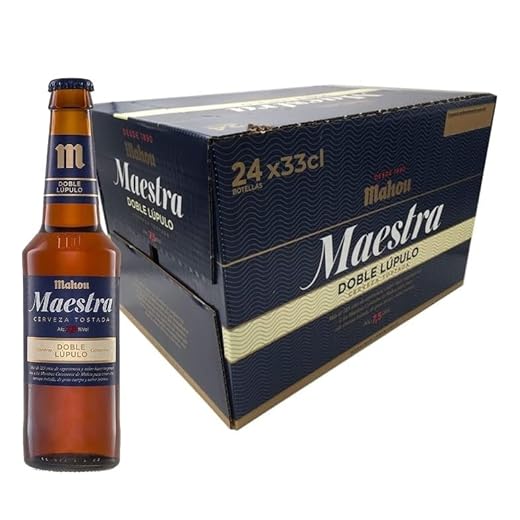 Mahou Maestra Doble Lúpulo - Cerveza Lager Tostada, Volumen 7,5% Alcohol - 1 caja con 24 botellas (total 7920 ml)
