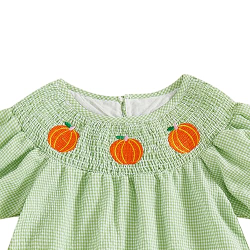 Toddler Halloween Clothes Baby Kids Girls Puff Sleeve Pumpkin Dress Embroidery Plaid Smocked Dress Fall Party Dresses3