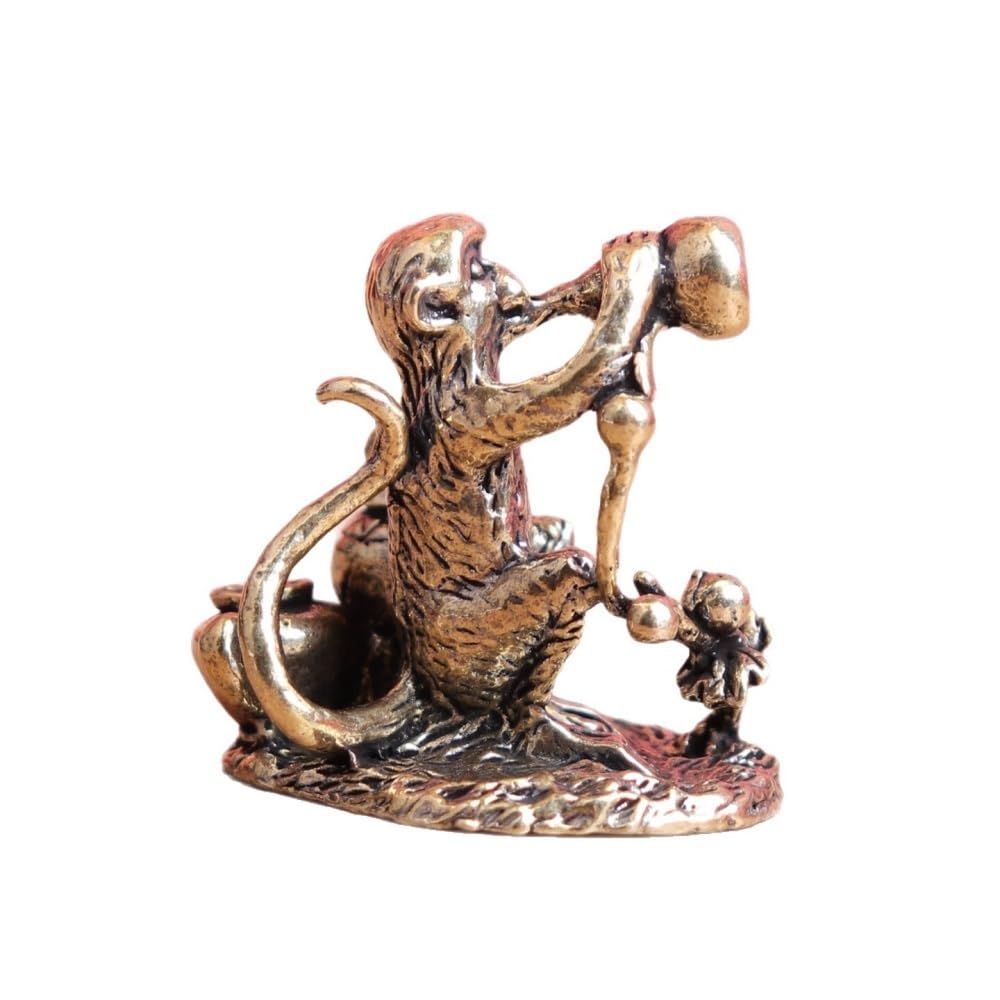 Huffa Brass Pure Vintage Drunken Monkey Drinking Tea Pet Tabletop Craft Ornament