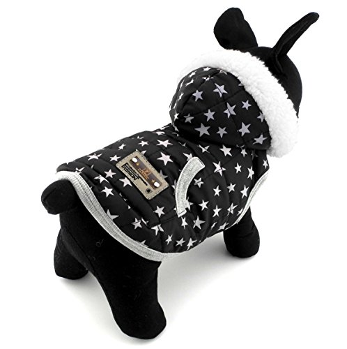 PEGASUS SELMAI Windproof Puppy Coat Hooded Jacket Fleece Lined Polka Dot/Star Printed Boys and Girls for Small Pet Dog Cat Doggy Winter Vest Hoodie Warm Coat Chihuahua Clothing Star M