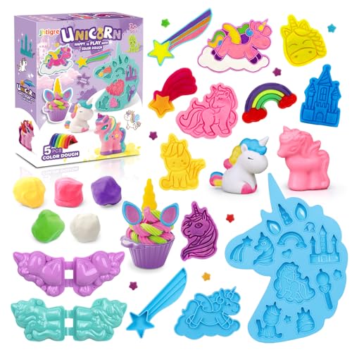 Color Dough Sets for Kids Ages 2-4, Unicorn Theme Dough Tools Kit for Kids Ages 4-8, 11 Piece Color Dough Accessories Arts Crafts Play Set, Preschool Education Toys for Toddlers Girls Age 3 4 5 6 7 8