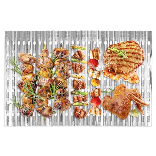 Roponan 20 Pack Disposable Aluminum Grill Liners 12 x 20 Rollable Grill Sheets for Grill Grates of Outdoor Charcoal BBQ