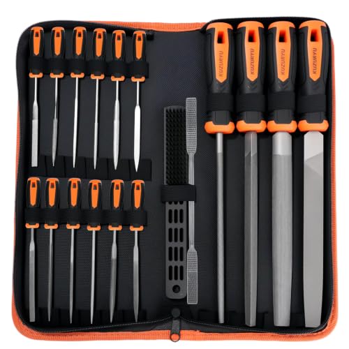 KUZURYU 31PCS Metal File Set - 4 Metal Files for Steel and 12 Needle Files with Steel Brush Tool Bag Riffler File 12 Sandpaper and Gloves Suitable for Metal and Wood Processing