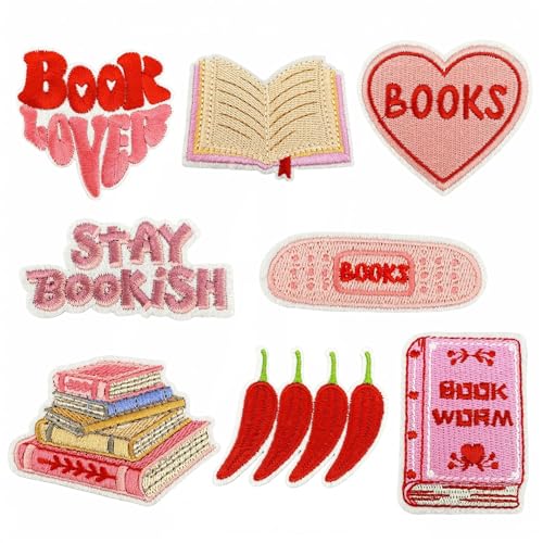 CYWQ 8 parches para planchar, color rosa, para coser y reparar, accesorios de manualidades, regalos para mujeres y niñas, amantes de los libros, mochilas, sombreros, vestidos, chaquetas, vaqueros