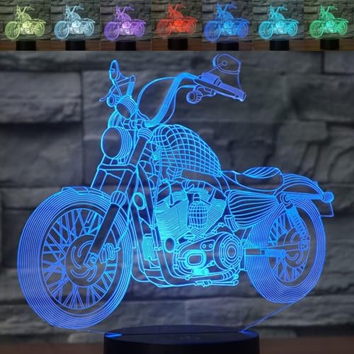 Lampe de bureau LED 3D moto avec illusion d'optique et charge USB tactile