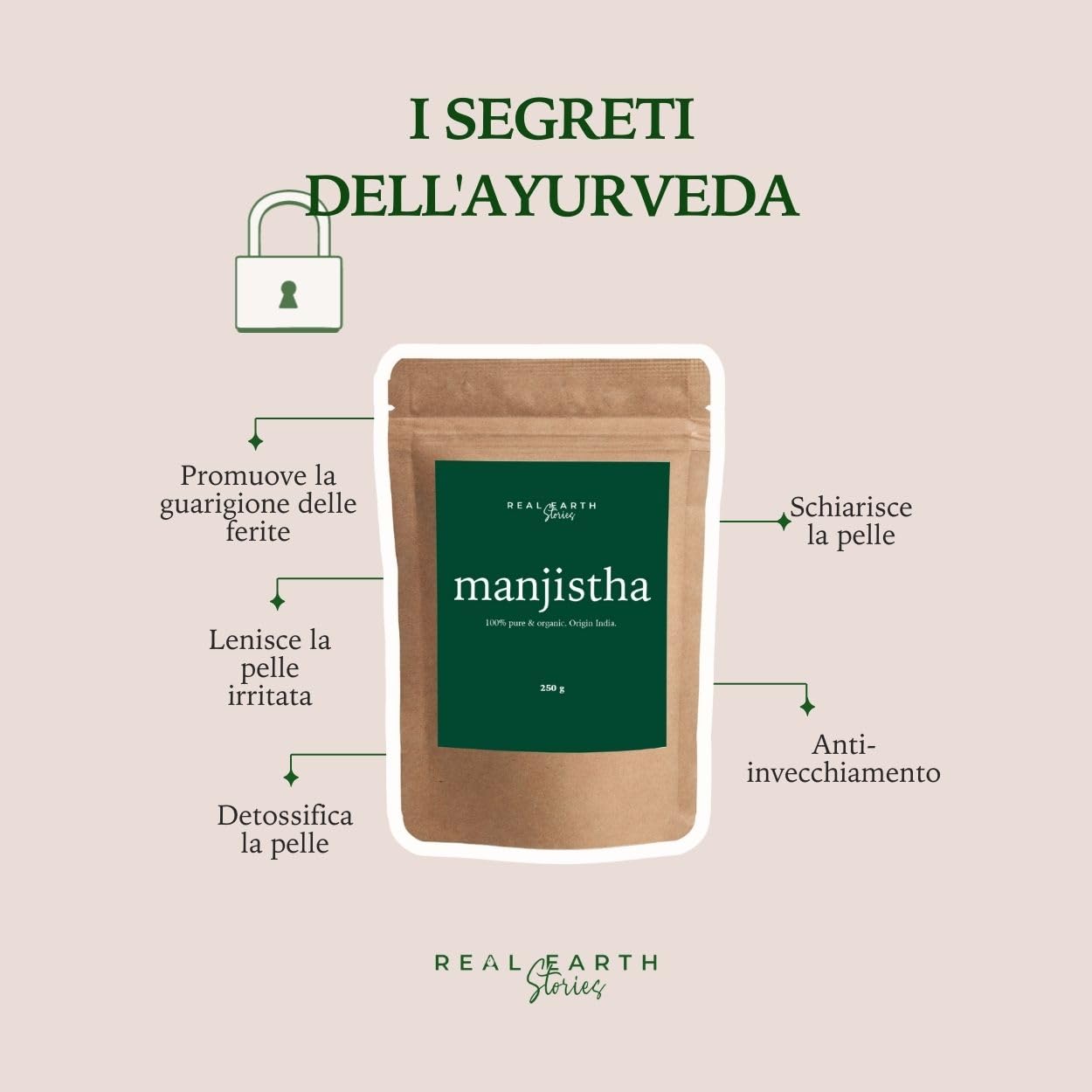 Real Earth - Manjistha in polvere - 100% puro e biologico - Cosmetici naturali in polvere - Trattamento viso naturale - Maschera facciale - Piante ayurvediche - Vegano - Antiossidante - 250gr
