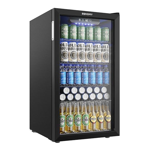 EUHOMY Mini Fridge 130 Can Beverage Refrigerator Cooler Glass Door for Soda Wine Beer, Beverage...