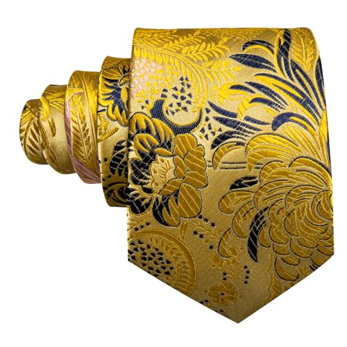 Image of Barry.Wang Flower Ties for Men Silk Woven Floral Tie Sets Necktie Handkerchief Cufflinks Wedding Party