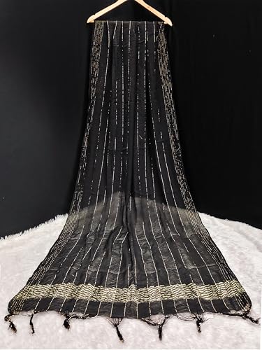 Image of TRENDMALLS Women's Chinon Silk Golden Zari Weaving Stripes Design Dupatta