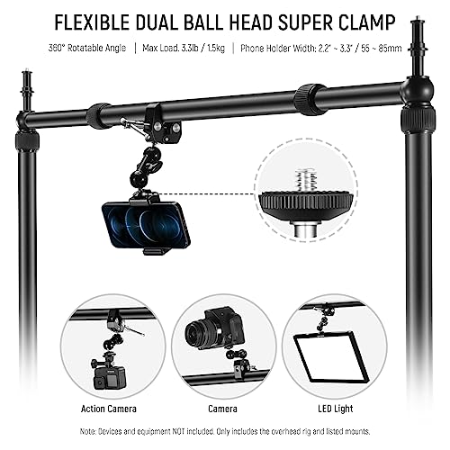 Image of NEEWER Overhead Camera Mount Rig with 2 Ball Heads, Super Clamp, NK002
