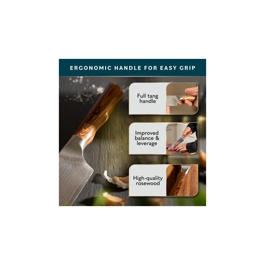 Home Hero Japanese Chef Knife Collection - VG10 Damascus Steel Triple Rivet Ultra Sharp 67 Layers Kitchen Knife with Ergonomic Rosewood Handle - Unique Gift for Men & Women (8 Inch Chef Knife)