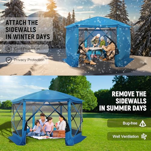 Image of COBIZI 12x12 FT Pop Up Canopy Stargazing Tent, Gazebos On Clearance with Removable Roof, Screened in Gazebo, Screen Tents Portable carpas para Patio for Outdoor Camping,Backyard, Garden, Blue(Pro)