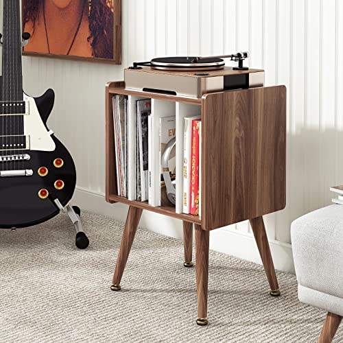 Record Player Stand Mid Century Turntable Table Vinyl Record Storage Table With 4 Cabinet, Walnut Record Display Table For Living Room Bedroom, By Artswish #TOP1