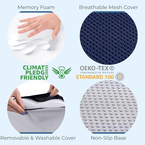 Image of 5 STARS UNITED Seat Cushion - Memory Foam Chair Cushion for Tailbone Pain Relief - Ergonomic Support for Coccyx, Sciatica & Butt - Office, Desk & Gaming Chair, Car Seat, Wheelchair, Airplane, Blue