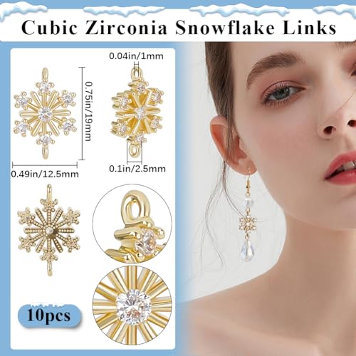 Beebeecraft Snowflake Charms Real 18K Gold Plated Brass Cubic Zirconia Christmas Snow Connector for DIY Bracelet Jewelry Making - Image 2