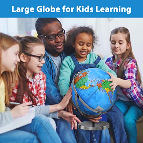 KINGSO 12 in World Globe Large Globes for Kids 720° Rotation Globe of World with Sturdy Steel Stand Over 4000 Locations Educational Toy Gift Adult Geography Globe for Students Teachers Children - Thumbnail 2
