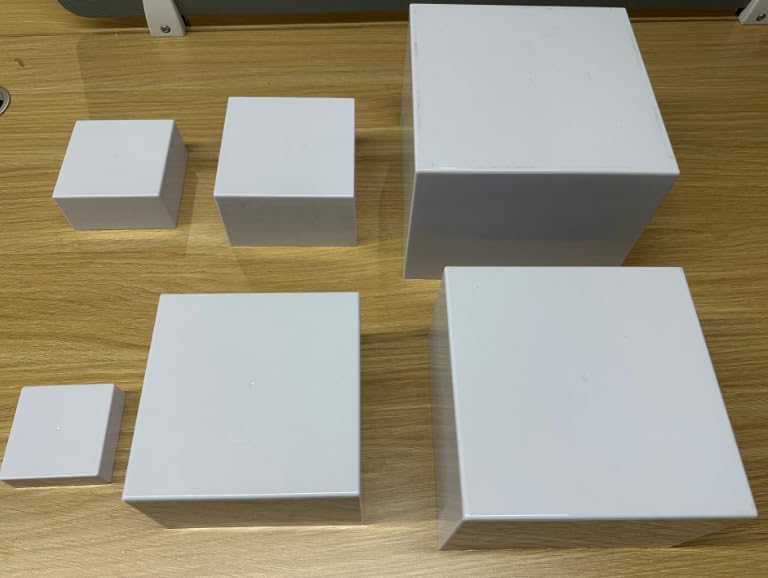 6 PCS Buffet Risers, Large Food Risers for Buffet Table, Display Stand Shelf for Party, Catering, Jewelry & Collectibles, White Acrylic Nesting Boxes for Food Display (8" 7" 6" 5" 4" 3")