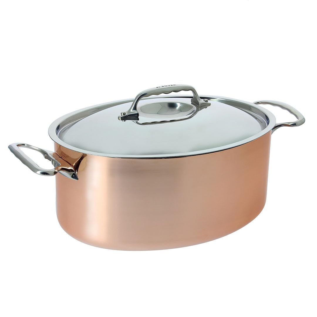 DE BUYER 6426.3 Oval Casserole Dish with Lid Stainless Steel/Copper 30 cm 6.5 L