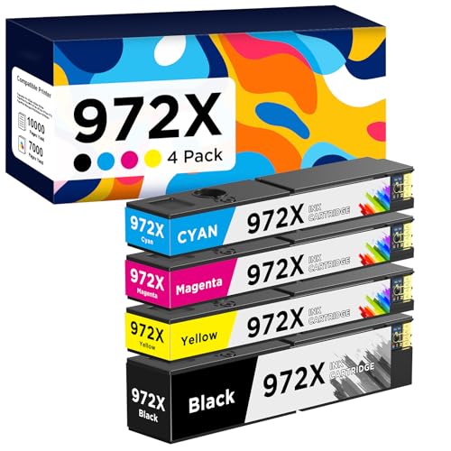 972X Ink Cartridges High Yield Compatible Replacement for HP 972X 972A 972 use with HP Pagewide Pro 477dw 577dw 477dn 452dn 552dn 552dw P55250dw Printer (Black, Cyan, Magenta, Yellow, 4 Pack)