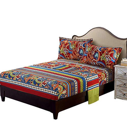FADFAY Exotic Boho Style Bed Sheet Set Colorful Bohemian Bedding Paisley Design Bedding Sets Super Soft Brushed Cotton Stripped Bedding 4Pcs-King FADFAY Exotic Boho Style Bed Sheet Set Colorful Bohemian Bedding Paisley Design Bedding Sets Super Soft Brushed Cotton Stripped Bedding 4Pcs-King