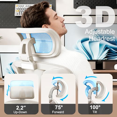 Image of Vonesse Ergonomic Office Chair,Desk Chair with Adjustable 3D Headrest and Armrests, Gaming Chair with Dynamic Lumbar Support & Adjustable Depth Breathable Mesh Seat (White)