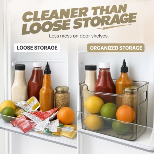 Spwejsr Refrigerator Side Door Organizer, Clear PET Storage Bin with Side Handles, Fridge Shelf Organizer for Snacks, Fruits and Food, Space Saving Storage for Home Kitchen (Large- White 1PCS) - Image 3