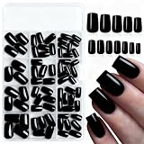 LoveOurHome 240pc Black Press on Nails Medium Square Fake Nails Press ons Square Nail Tips Gel False Nails Colored Presson Artificial Fingernails & Glue Adhesive Tabs Women Girls Manicure Decor