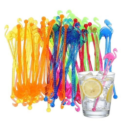 jojofuny 50Pcs Flamingo Swizzle Sticks Drink Beverage Tropical Bird Picks Frozen Tea Coffee Mixing Stirring Stick for Birthday Wedding Party Random Color