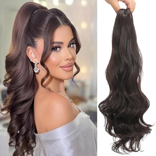 Ponytail Extension Claw Clip Ponytail Extensions for Women 20 Inch Long Wavy Clip in Ponytail Extensions Synthetic Hair Piece Clip on Ponytails for Girls Women (Dark Brown, 20inch)