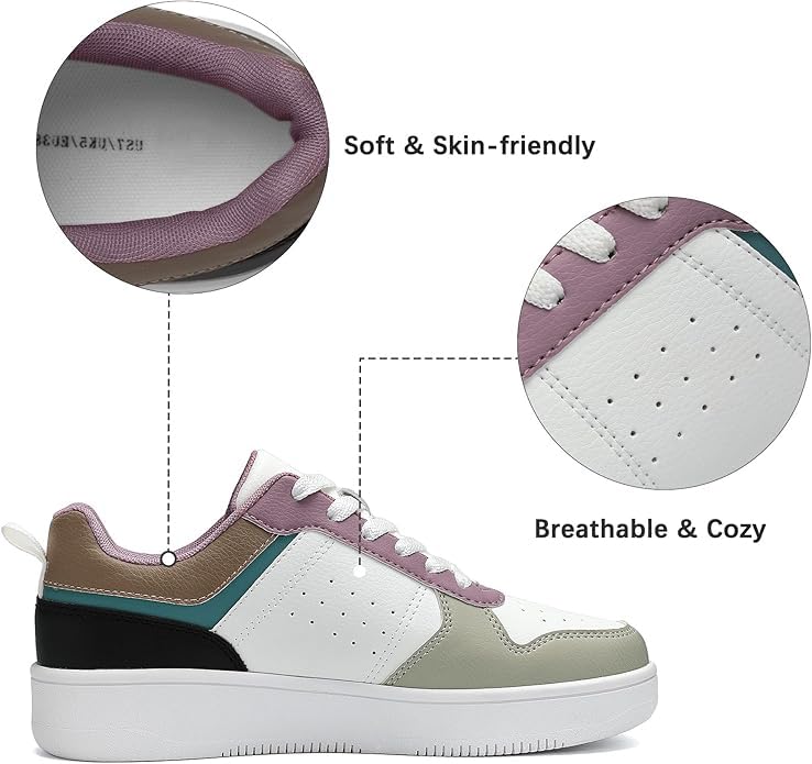 Bigwow Fashion Women's Sneakers Faux PU Leather Lace-Up Platform Low Top Sneaker Comfy Non-Slip Spring Casual Walking Shoes3